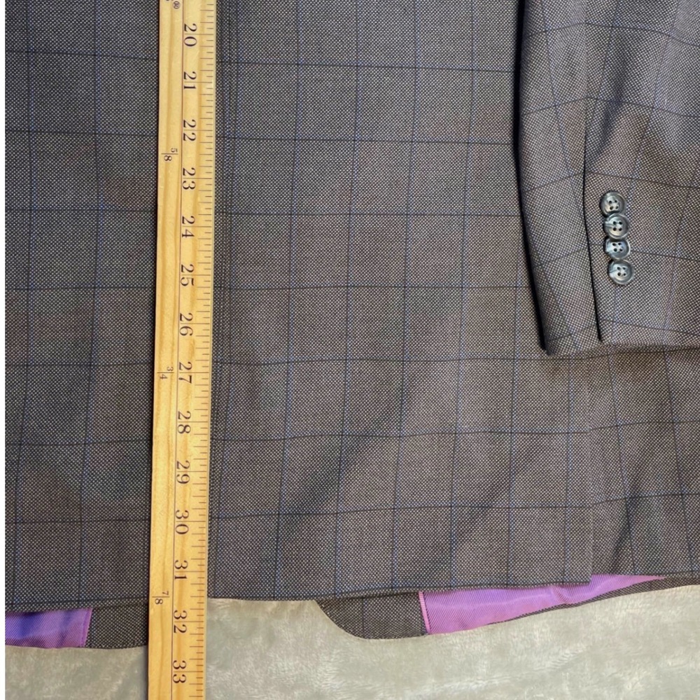 Sean John Mens 44L Blazer Charcoal Indigo Windowpane Purple Lining Suit Jacket - Picture 14 of 14
